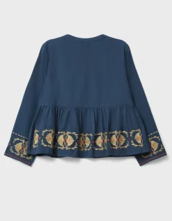 East Katie Embroidered Peplum Blouse Teal