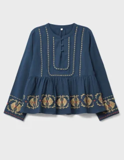 East Katie Embroidered Peplum Blouse Teal