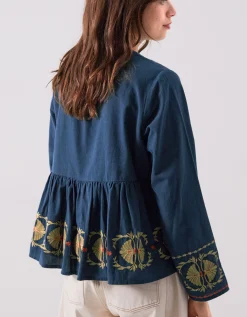 East Katie Embroidered Peplum Blouse Teal