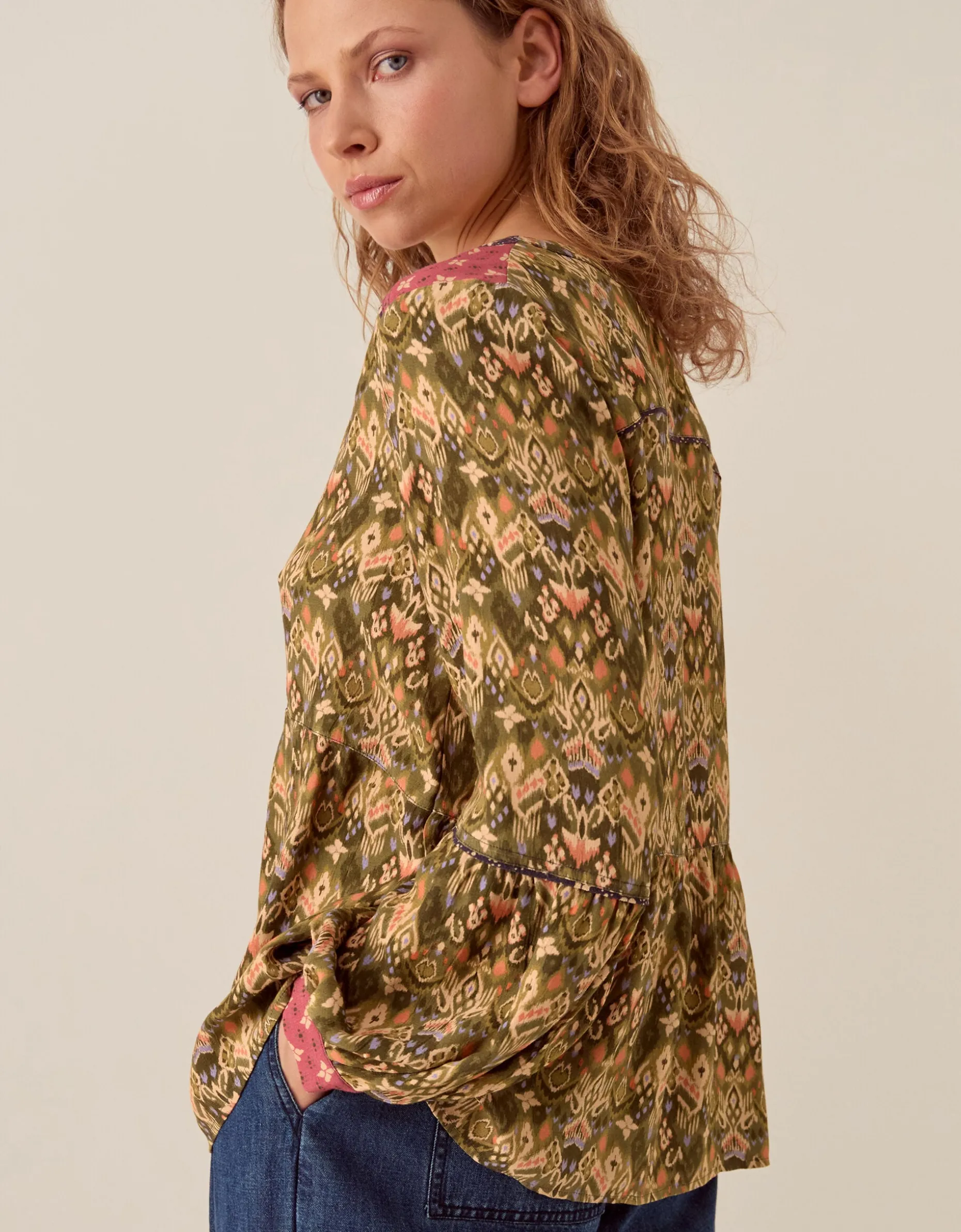 East Kiku Ikat Print Blouse Green