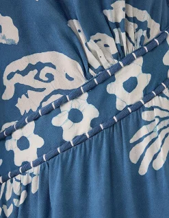 East Kris Hand-Batik Floral Maxi Dress Blue