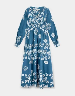 East Kris Hand-Batik Floral Maxi Dress Blue