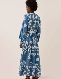 East Kris Hand-Batik Floral Maxi Dress Blue