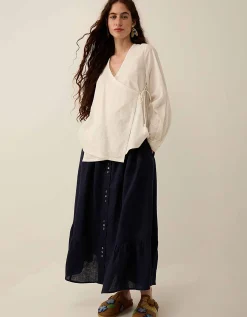 East Liza Midi Linen Skirt Blue