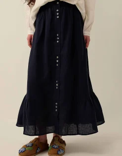 East Liza Midi Linen Skirt Blue