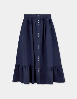 East Liza Midi Linen Skirt Blue