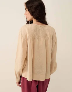 East Liza Pintuck Linen Top Camel