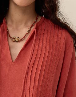 East Liza Pintuck Linen Top Pink