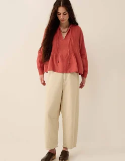 East Liza Pintuck Linen Top Pink