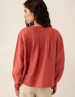East Liza Pintuck Linen Top Pink