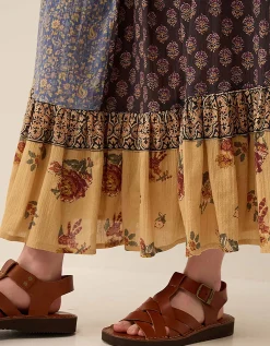 East Loran Floral Patch Print Cotton Skirt Multi