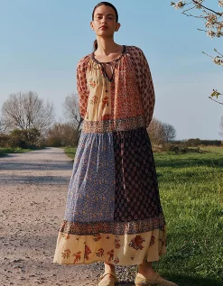 East Loran Patch Print Crinkle Cotton Dress Multi