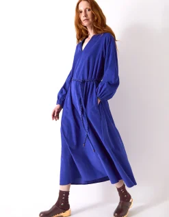 East Mahi Tie Corduroy Midi Dress Blue