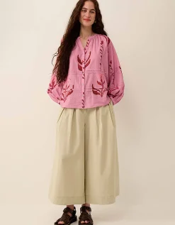 East Maisie Hand-Painted Botanical Print Top Purple
