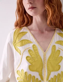 East Mella Hand-Appliqué Cotton Top White