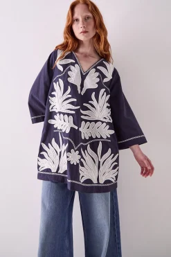 East Mella Hand-Appliqué Tunic Blue