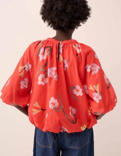 East Nessa Watercolour Floral Top Red