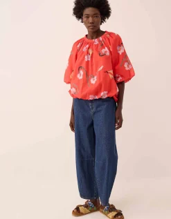 East Nessa Watercolour Floral Top Red