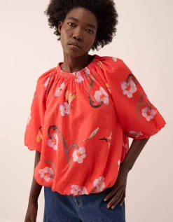 East Nessa Watercolour Floral Top Red