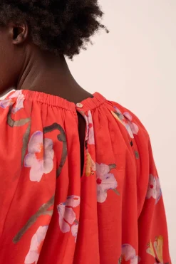 East Nessa Watercolour Floral Top Red