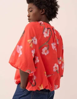 East Nessa Watercolour Floral Top Red