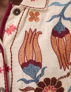 East Odeline Floral Embroidered Cotton Jacket Ivory
