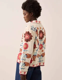 East Odeline Floral Embroidered Cotton Jacket Ivory
