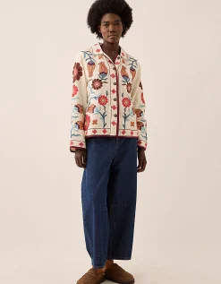 East Odeline Floral Embroidered Cotton Jacket Ivory