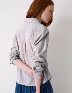East Piper Striped Cotton Shirt Blue