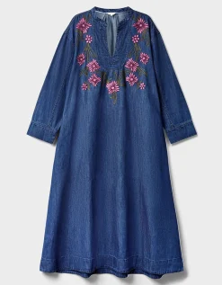 East Reyna Denim Embroidered Dress Blue