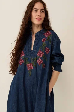 East Reyna Denim Embroidered Dress Blue