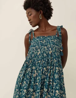 East Rohini Floral Print Cotton-Viscose Dress Teal