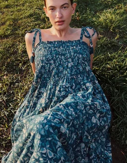 East Rohini Floral Print Cotton-Viscose Dress Teal