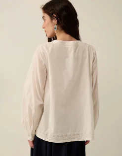 East Romana Hand-Chikankari Embroidered Top White