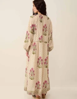 East Roza Hand-Woodblock Floral Cotton Dress Multi