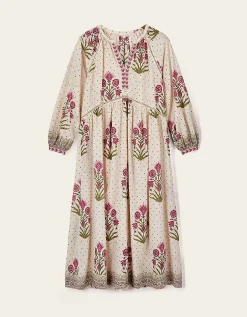 East Roza Hand-Woodblock Floral Cotton Dress Multi