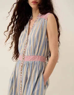 East Rylea Placement Print Cotton Midi Dress Blue