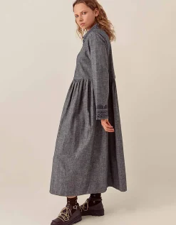 East Shreya Chambray Cotton Shirt Dress Blue
