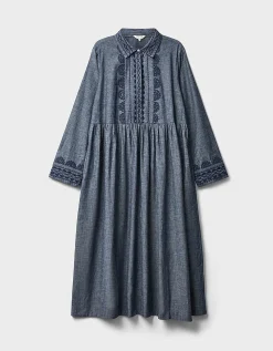 East Shreya Chambray Cotton Shirt Dress Blue
