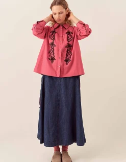East Sumeera Embroidered Cotton Shirt Pink