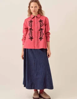 East Sumeera Embroidered Cotton Shirt Pink