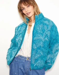 East Tate Embroidered Quilted Jacket Teal
