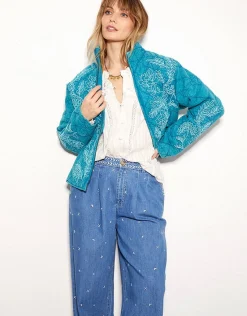 East Tate Embroidered Quilted Jacket Teal