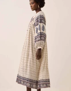 East Tilly Crinkle Cotton Midi Dress Blue