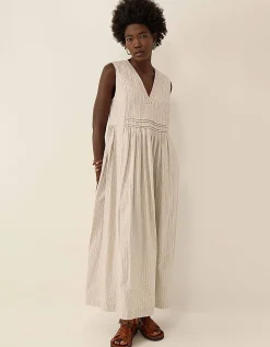 East Zoe Yarn-dyed Textured Cotton Dress Ivory