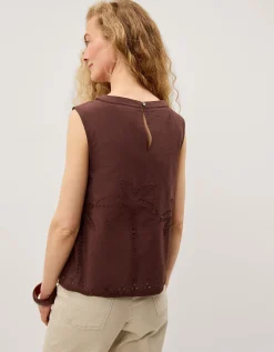 Eden Palm Cutwork Tank Top Brown