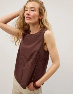 Eden Palm Cutwork Tank Top Brown