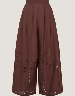 Eden Palm Cutwork Wide Leg Trousers Brown