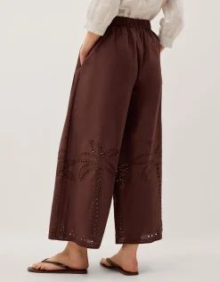 Eden Palm Cutwork Wide Leg Trousers Brown