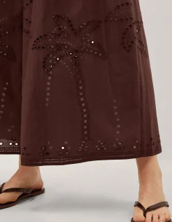 Eden Palm Cutwork Wide Leg Trousers Brown